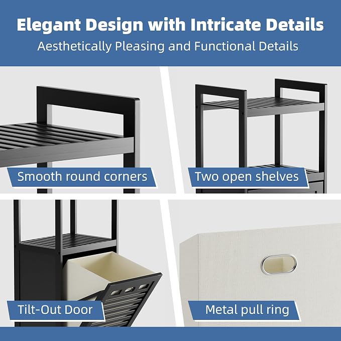 HITNET Tilt Out Laundry Hamper, Bamboo Bathroom Cabinet - Image 6