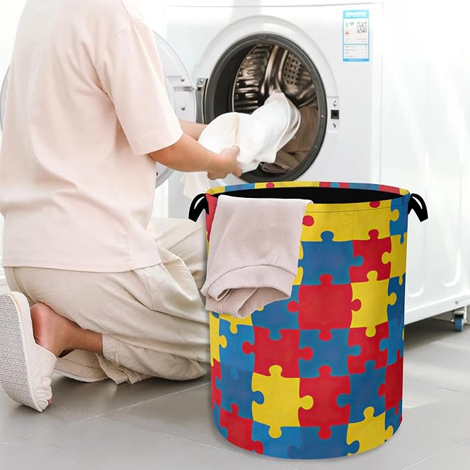 Colorful Puzzle Laundry Basket, Foldable - Image 7