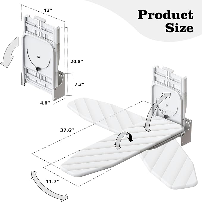 MYOYAY Wall Mounted Ironing Board 12 x 37 Inch Space-Saving 180° Swive Fold - Image 2