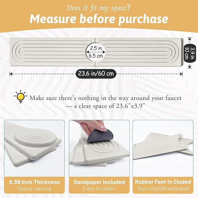 Quick Dry Stone Sink Splash Guard, 23.6" Extended Diatomaceous Earth Sink - Image 2