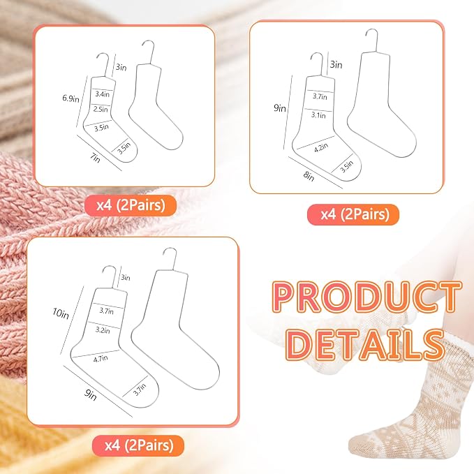 6 Pairs of 8in/9in/10in Sock Blockers Stainless Steel Blockers Drying Hanger - Image 2