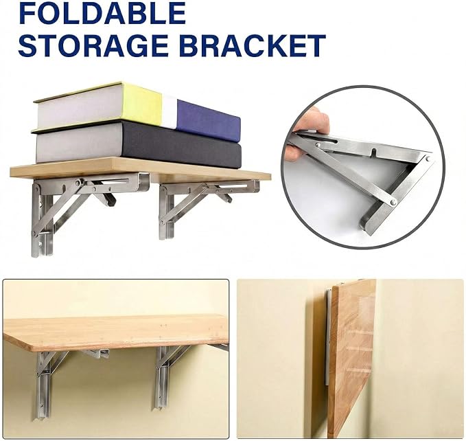Heavy Duty 18 Inch Fold Down Shelf Brackets 4-Pack, Collapsible Wall Mounted - Image 6