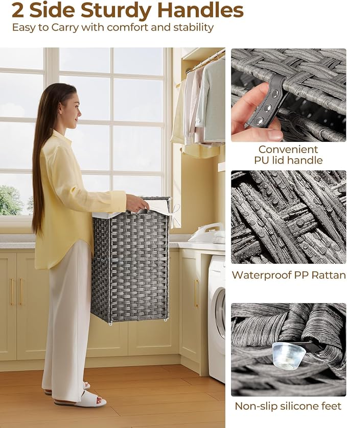 Greenstell Laundry Hamper with Lid, 125L Laundry Basket with 2 Removable Liner - Image 3
