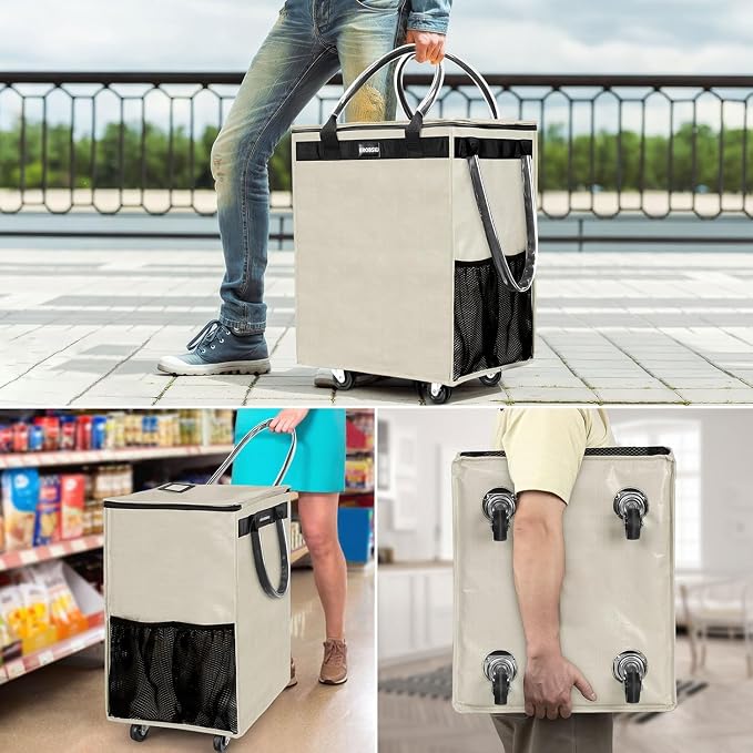 Reusable Grocery Bag on Wheels, Foldable Rolling Tote, Carries Up to 66 lbs - Image 7