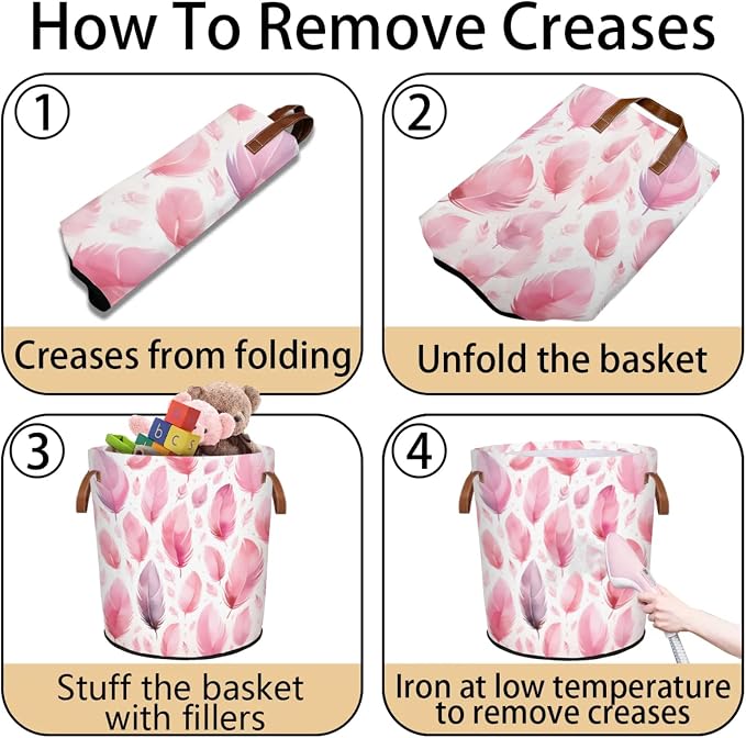 Pink Feather Laundry Basket Waterproof Collapsible Hamper - Image 6