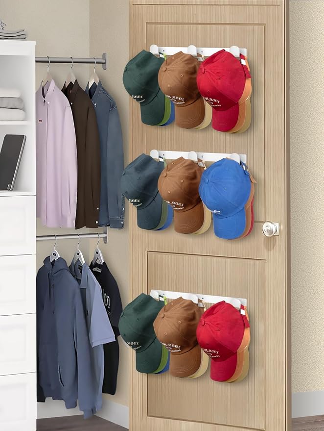 KIMBORA 4 Packs Hat Rack for Wall, Hat Organizer for Baseball Caps Holds 36 pcs - Image 6