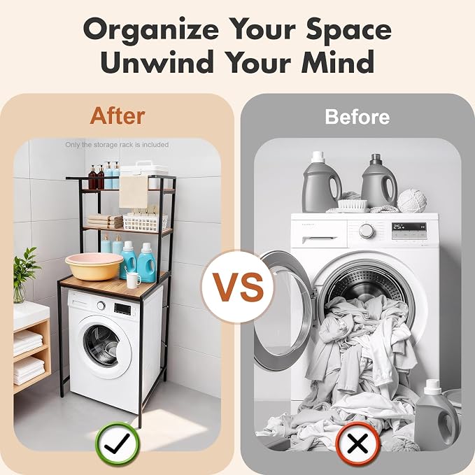 Over The Washer and Dryer Storage Shelf, 3-Tier Laundry Organizer - Image 4