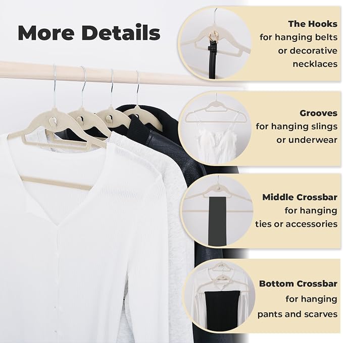 Ivory Velvet Hangers 50 Pack, Felt Covered Non Slip Fabric - Image 5