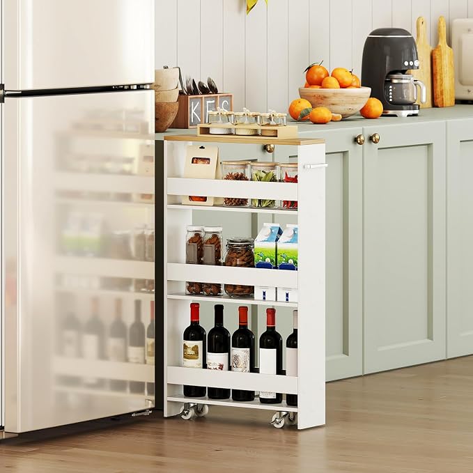 Small Kitchen Cart, 4-Tier Slim Rolling Island - Image 2