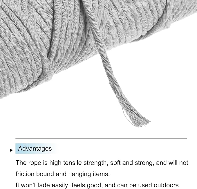 MECCANIXITY Cotton Rope Twisted Braided Twisted Single Strand Cord, Light Gray - Image 4