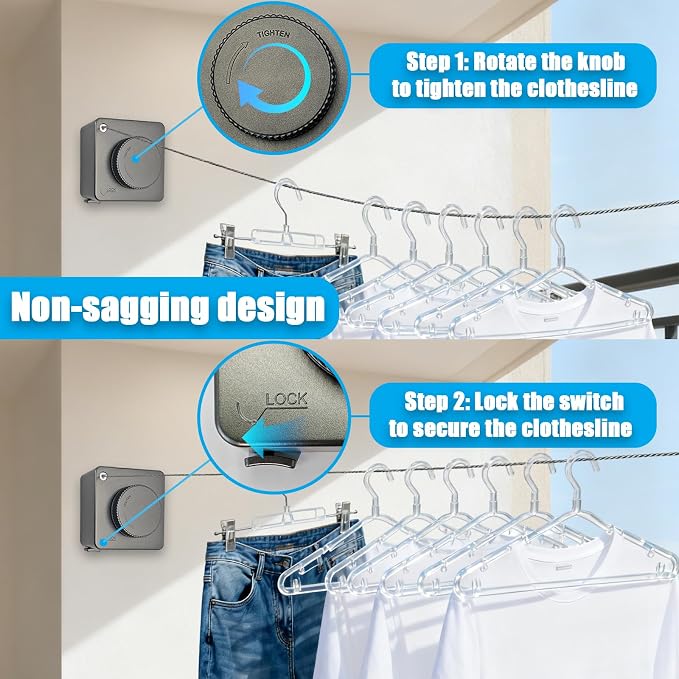Retractable Clothesline, Non-Sagging Wall Mounted Laundry Line, Space-Saving - Image 4