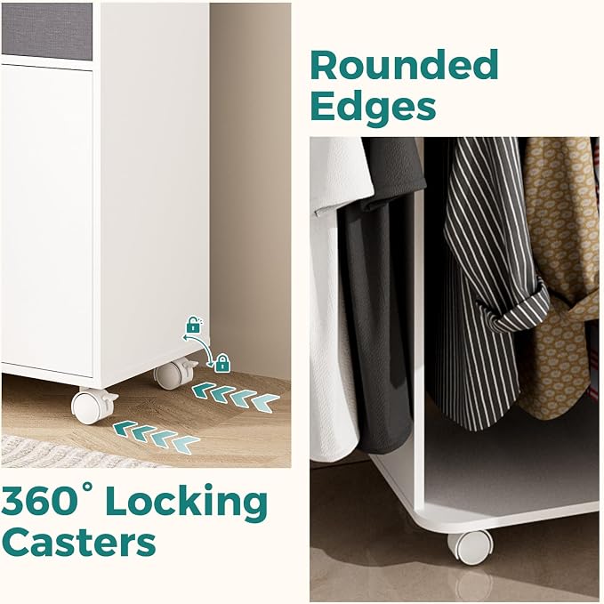 Rolling Ironing Board with Storage Cabinet, Wooden Ironing Board Cabinet with - Image 4