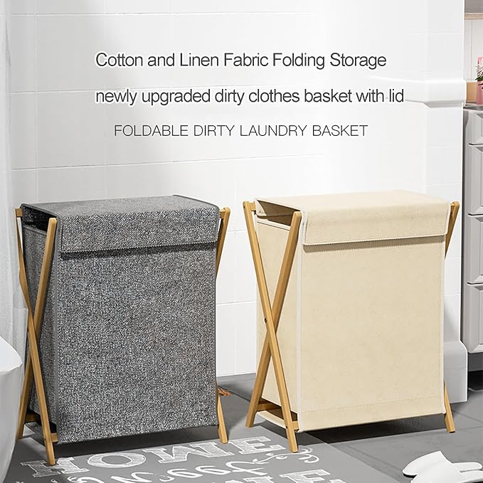 Gtzly Collapsible Laundry Baskets, Bamboo Wood X-Frame Laundry Hamper - Image 7