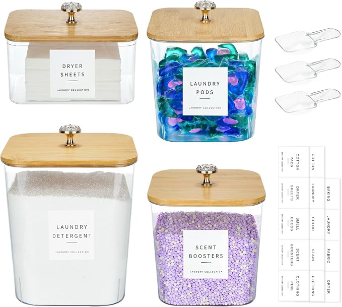 4 Pack Laundry Pod Containers and Dryer Sheet Holder by POLRAI