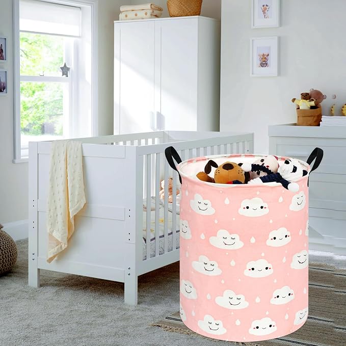 KUNRO Round Laundry Gift Basket Storage Hamper, Clothes Storage Organizer Bins - Image 4