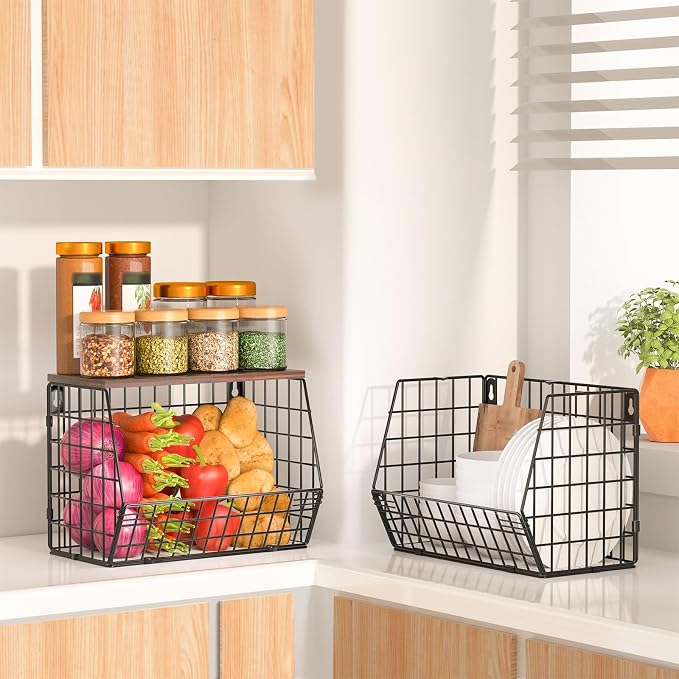 2 Tier Fruit Bowl Fruit Basket for Kitchen Counter Stackable Wall Mounted - Image 4