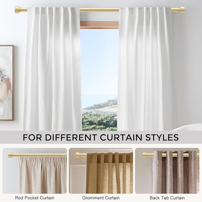 Gold Long Curtain Rod for Windows 72 to 144 Inch, Heavy Duty 1" Diameter - Image 5