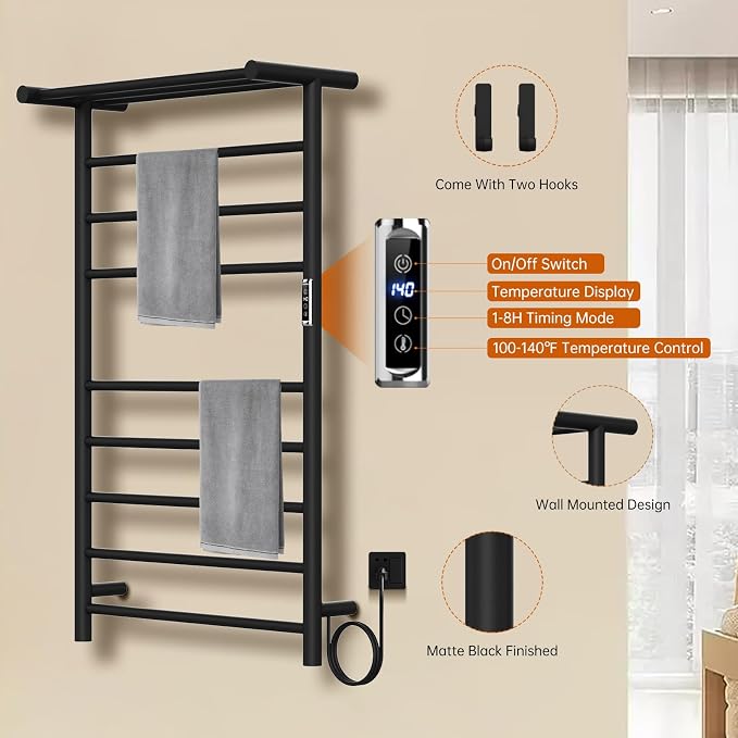 Towel Warmer Rack, 3+3+5 Bars Wall Mounted Towel Heater Towel Warmer - Image 2