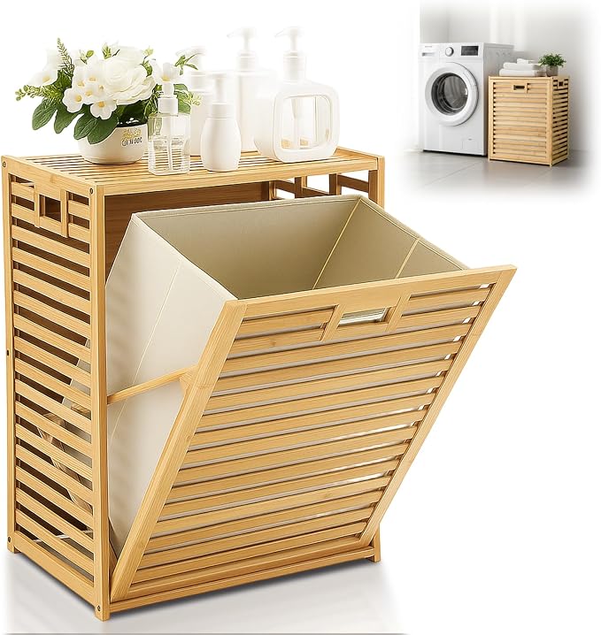 Bamboo Tilt out Laundry Hamper Cabinet 18 Gallon Bamboo Laundry Basket by Threehoney