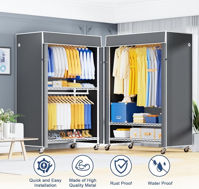 P8C Heavy Duty Clothes Rack（With Extended Width Design） Rolling Clothing Racks - Image 4