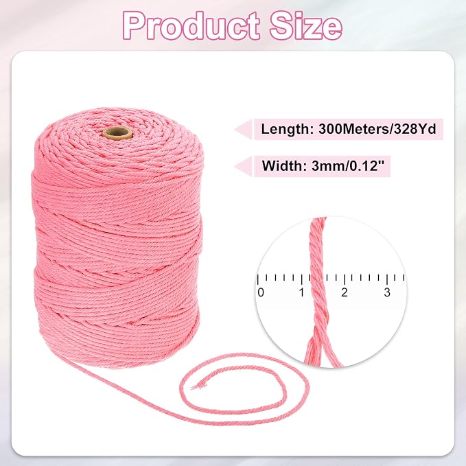HARFINGTON Natural Macrame Cord 3mm x 328 Yards 4 Strand Twisted Cotton Macrame - Image 2