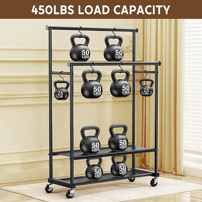Rolling Clothes Rack with Doule Rod - Image 2
