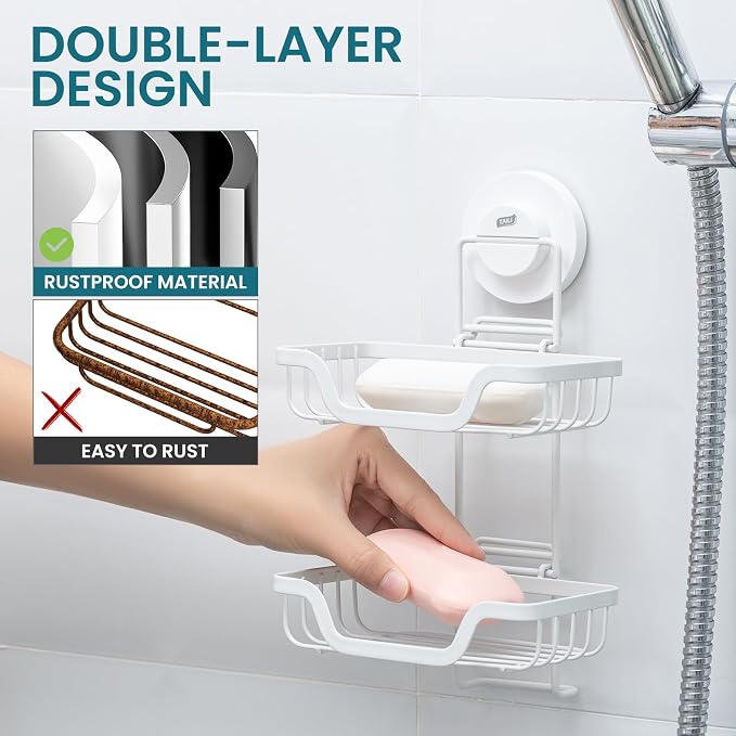 TAILI Double Layer Soap Holder, Bar Soap Dish Suction Cup - Image 3