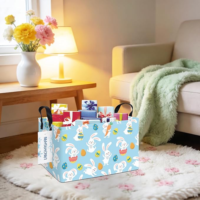LANGYASHAN Rectangular Storage Bin Collapse Canvas Fabric Cartoon Storage Basket - Image 6
