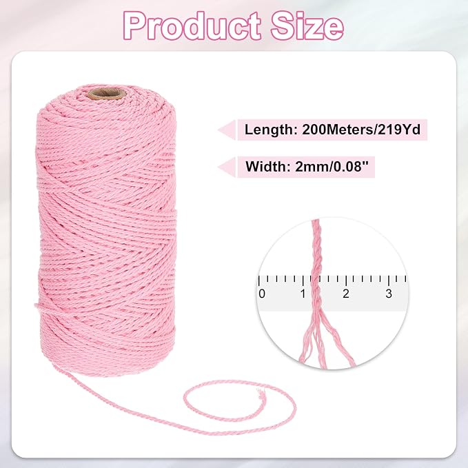 HARFINGTON Natural Macrame Cord 2mm x 220 Yards 3 Strand Twisted Cotton Macrame - Image 2