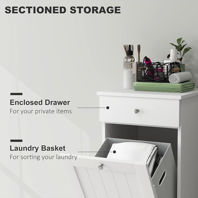 HOMCOM Laundry Cabinet with Removable Basket, Tilt Out Laundry Hamper with - Image 4