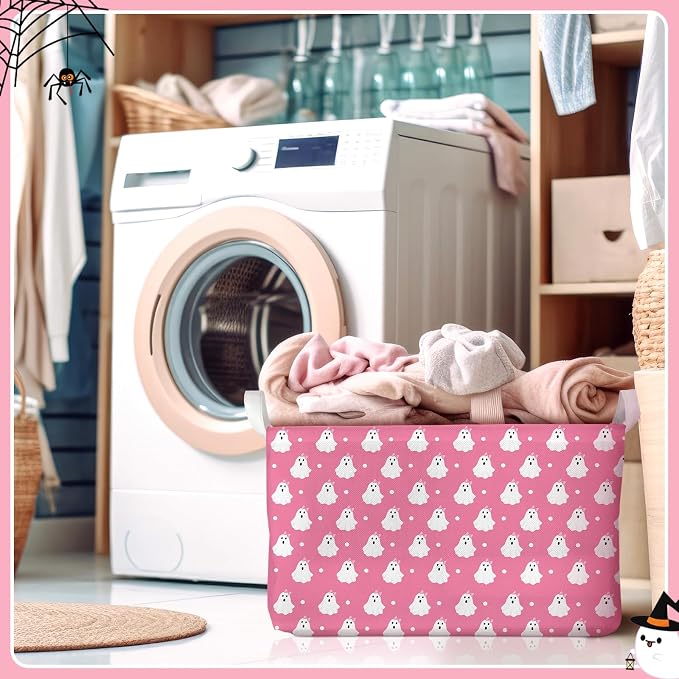 Chunful 4 Pcs Halloween Storage Baskets Pink Ghost Laundry Boo Basket Pink - Image 5