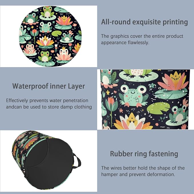 Funny Frog Laundry Basket, Foldable Oxford Cloth Tote Bag Laundry Hamper - Image 5