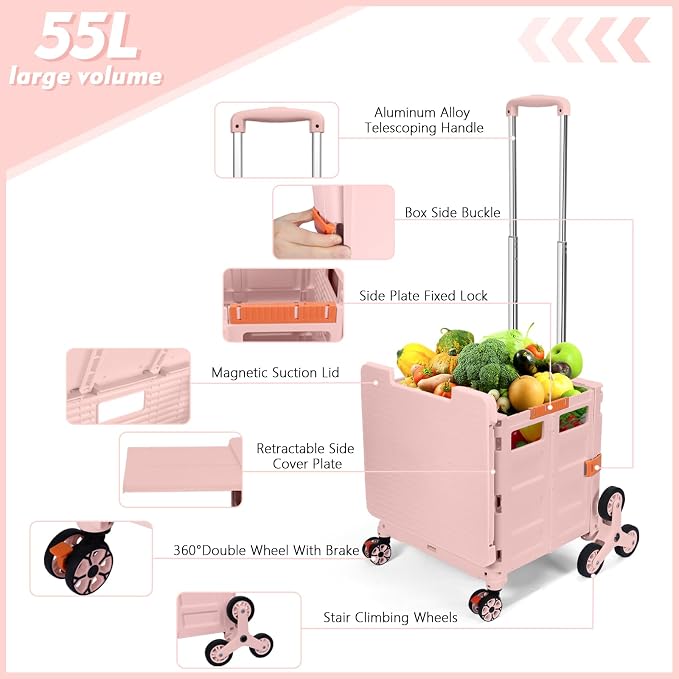 Foldable Utility Cart with Stair Climbing Wheels, Collapsible Rolling Crate - Image 3
