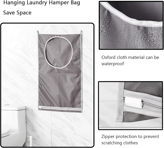 Resdenio Hanging Laundry Hamper Bag, Portable Laundry Bag, Large Foldable Wall - Image 5