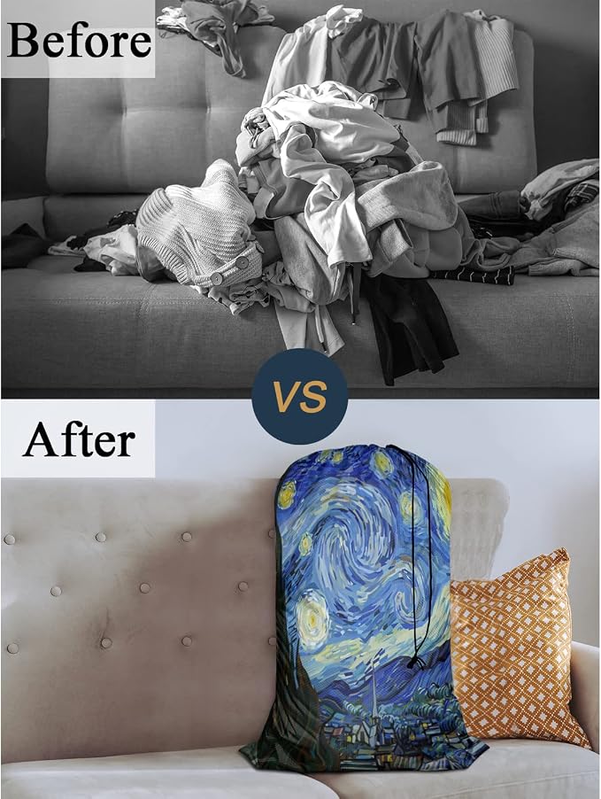Swono Sturdy Laundry Basket Hamper, Starry Night Abstract Art Foldable Laundry - Image 3