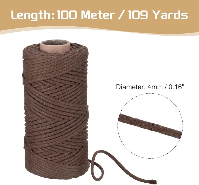 Rebower Macrame Cord 4mm x 109 Yard, Natural Cotton Macrame Rope Twisted - Image 2