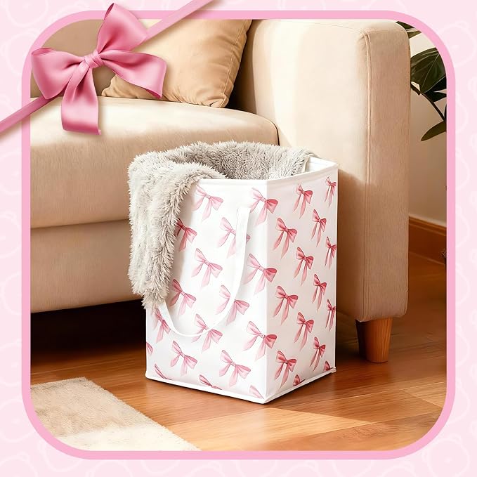 Pink Laundry Basket with Bow, Coquette Pink Laundry Hamper - Image 6