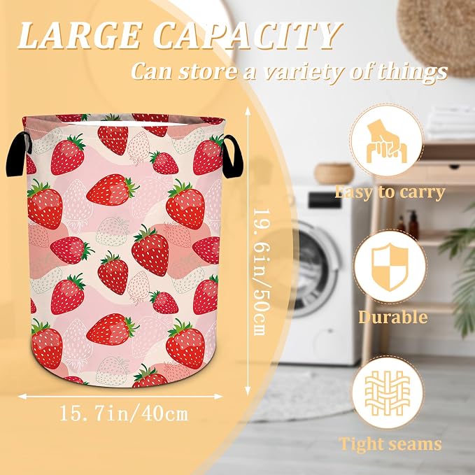 Laundry Hamper, Cute Strawberry Laundry Basket, Oxford Waterproof Foldable - Image 2