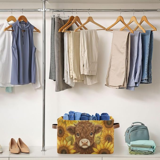 Cow Sunflowers Golden Rectangular Storage Bin Basket - Image 4