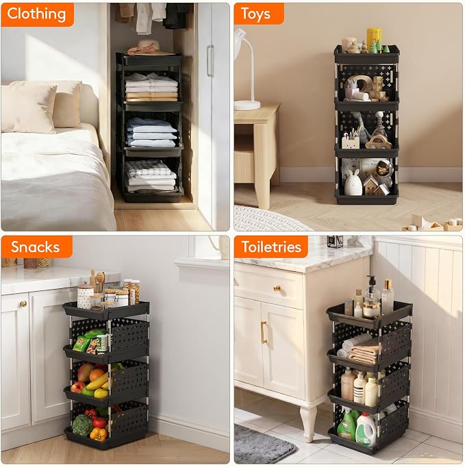 Lifewit Plastic Stackable Storage Baskets, 4 Tier Stacking Bins - Image 4