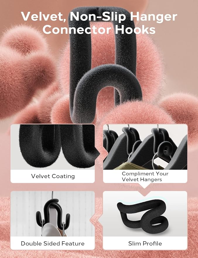 Velvet Clothes Hanger Connector Hooks 40PCS Space Saving Hanger Hooks Space - Image 2