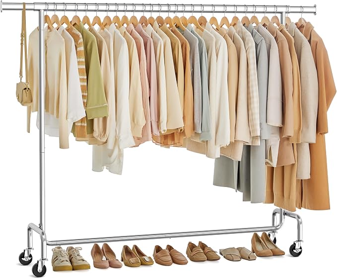SONGMICS Clothes Rack with Wheels, Heavy-Duty Garment Rack with Extendable by SONGMICSbySONGMICSHOME