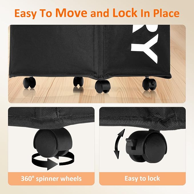 2 Pack Laundry Basket with Wheels, 90L Rolling Laundry Hamper with Wheels - Image 6