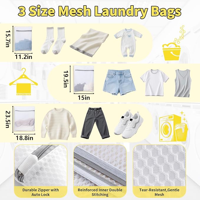 Laundry Bag Backpack with 3 Sizes Mesh Wash Bags and Shoulder Straps Foldable - Image 3