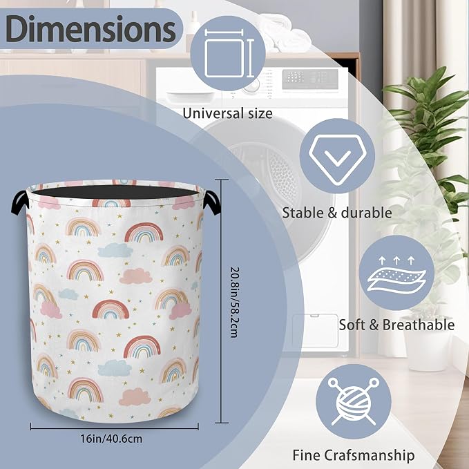 Rainbow Laundry Hamper, Stars Dirty Clothes Laundry Basket - Image 2