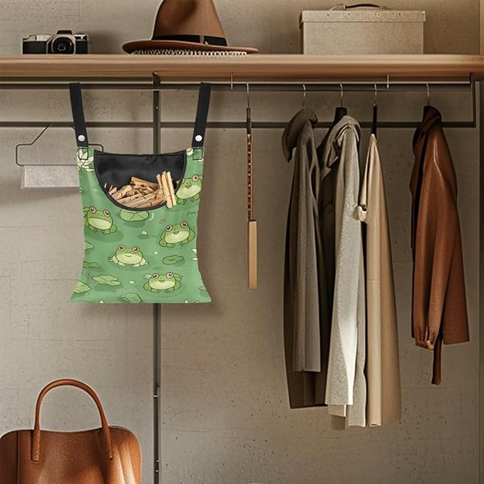 Cute Frog Clothespin Bag with Hanging Hook Reusable Laundry Canvas Clothes Pin - Image 5
