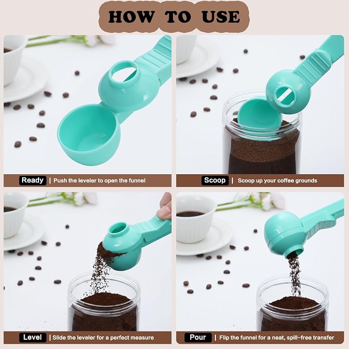 2-in-1 Coffee Scoop with Funnel, 2 Teaspoon Measuring Spoon - Image 4