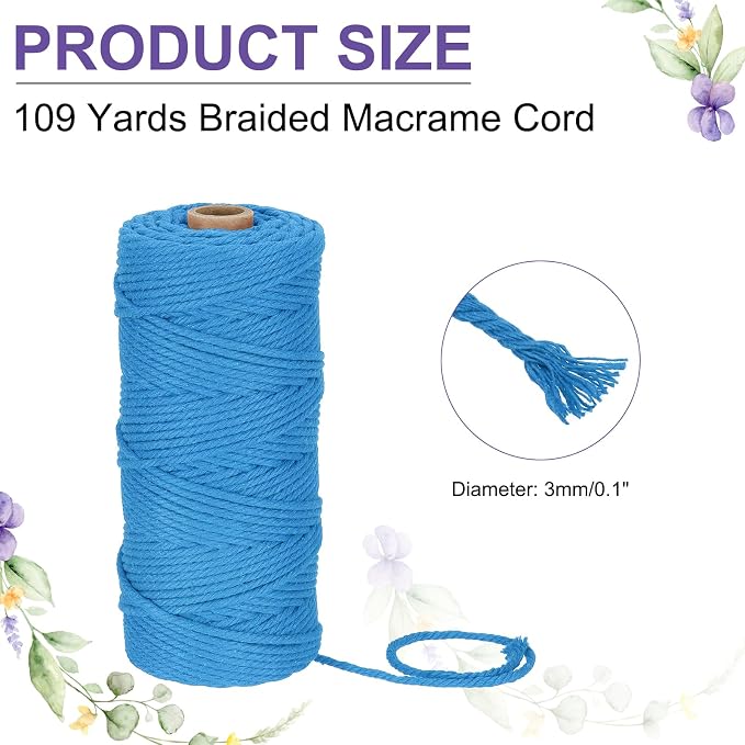 MECCANIXITY Braided Macrame Cord, 3mm x 109 Yards Natural Cotton Rope Macrame - Image 2