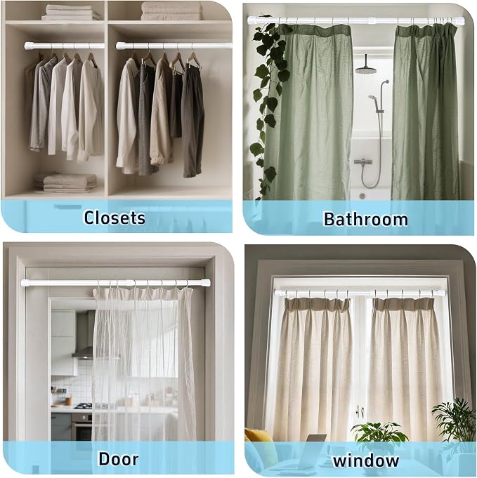 2 Pack 53"-98" No Splicing Shower Curtain Tension Rods, Spring Telescopic Rod - Image 7