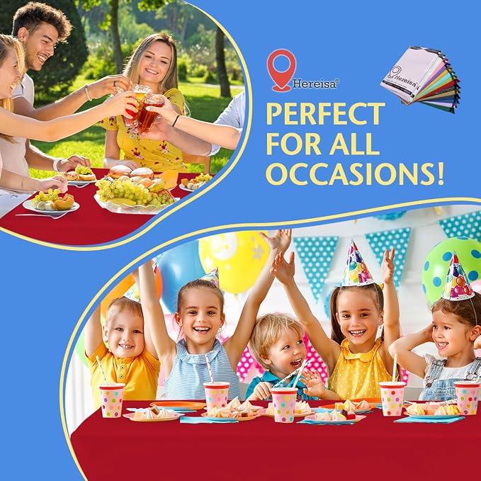 8-Count Red Disposable Plastic Tablecloths Rectangle 54x108 Inch - Image 7